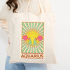 Aquarius tarot card tote 70s groovy psychedelic cotton canvas tote bag astrology star sign birthday shopping