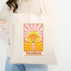 Taurus tarot card tote 70s groovy psychedelic cotton canvas tote bag astrology star sign birthday shopping