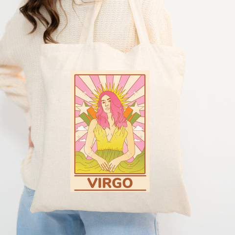 Virgo groovy tarot tote bag