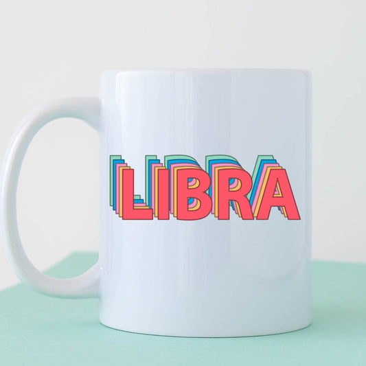 Libra Mug 11 ounce mug gift colorful Libra drop shadow illustration zodiac star sign astrology birthday ceramic tea coffee lover cup