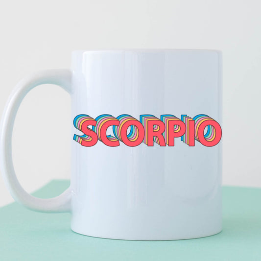 Scorpio Mug 11 ounce mug gift colorful Scorpio drop shadow illustration zodiac star sign astrology birthday ceramic tea coffee lover cup