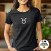 Taurus black shirt white zodiac symbol right sleeve zodiac name star sign astrology tee t-shirt birthday gift for women t shirt