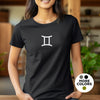 Gemini black shirt white zodiac symbol right sleeve zodiac name star sign astrology tee t-shirt birthday gift for women t shirt