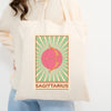 Sagittarius tarot card tote 70s groovy psychedelic cotton canvas tote bag astrology star sign birthday shopping