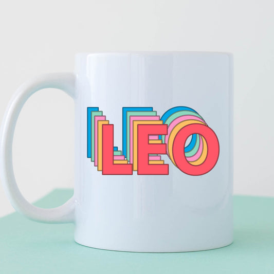 Leo Mug 11 ounce mug gift colorful Leo drop shadow illustration zodiac star sign astrology birthday ceramic tea coffee lover cup