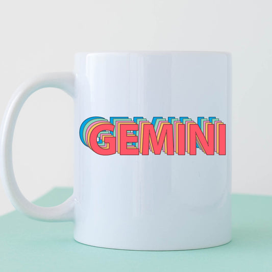Gemini Mug 11 ounce mug gift colorful Gemini drop shadow illustration zodiac star sign astrology birthday ceramic tea coffee lover cup
